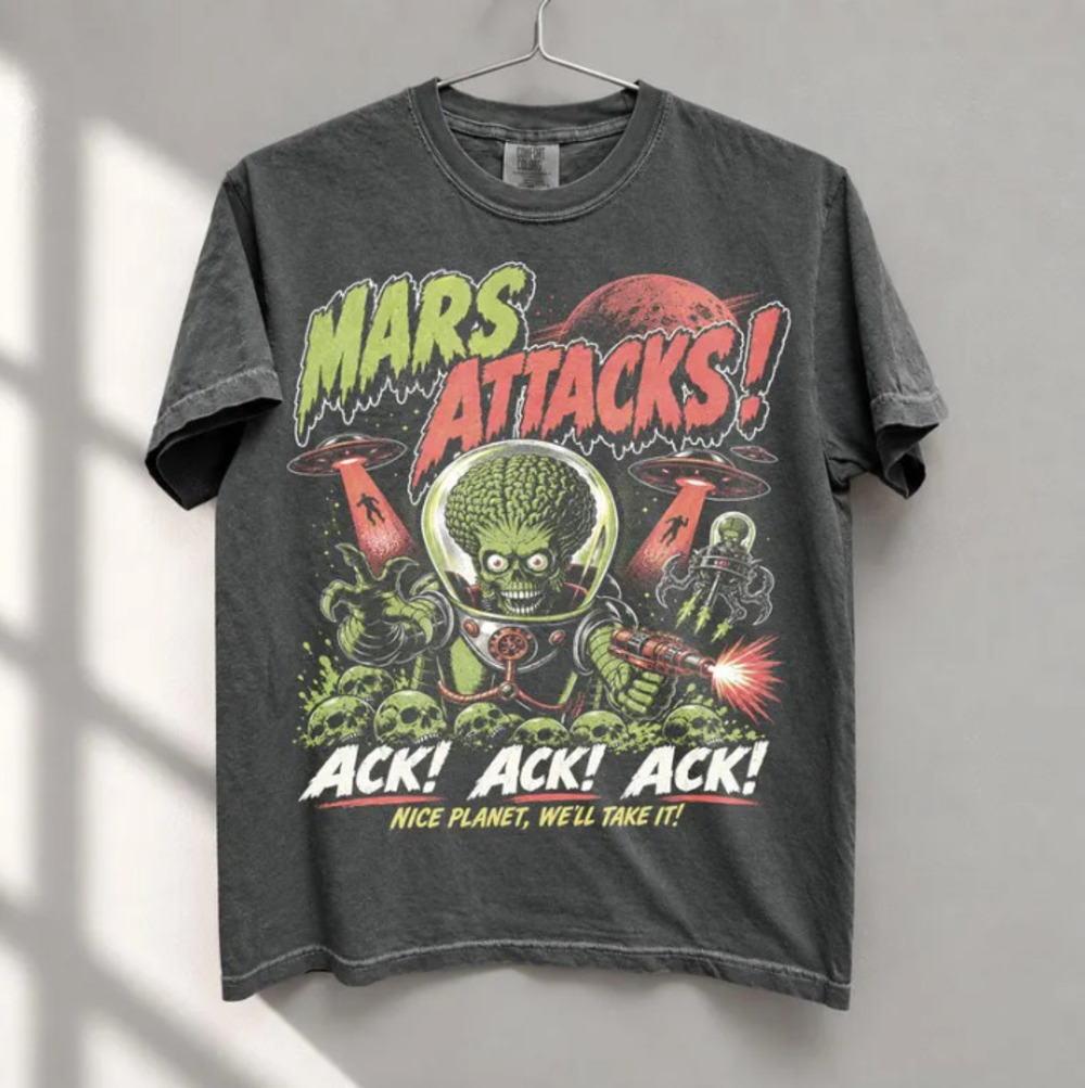 Mars Attacks Comfort Color Tee, Vintage Sci Fi Graphic Tee, 90s Cult Movie Tee